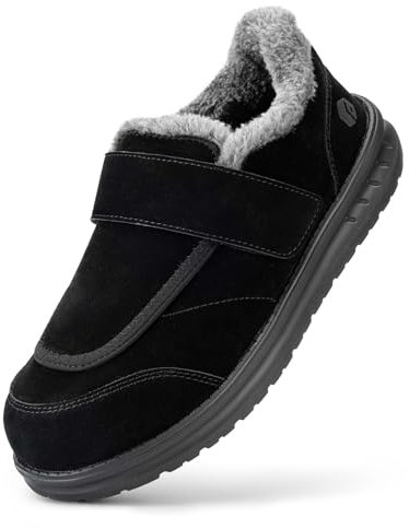 FitVille Zapatillas de Estar Hombre Invierno Anchos con Forro de Cálido sin cordones Zapatos de Felpa Calentitos para Exterior e Interior Negro 44 EU X-Ancho