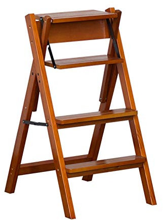 Massiver Holzsprossen-Stehleiter mit 4 Stufen - Leiter & Stuhl & Trittleiter 3 Verriegelungsmodi, Tragbare Trittleiter für Küche/Büro/Bibliothek, 150 kg Tragkraft