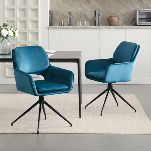chairus Esszimmerstühle Akzentstühle 2er Set Samt 360° Drehstuhl Sessel Büro Moderne Küchenstühle Polsterstühle für Wohnzimmer (Türkis Blau)