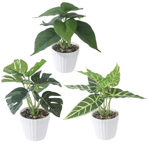 Hylruu 3 Set Artificial Plants Indoors, Fake Plants in Pots Faux Plants for Outdoor Indoors, Decorative Artificial Plants Small Plastic Plants for Bathroom House Shelf Balcony Decor