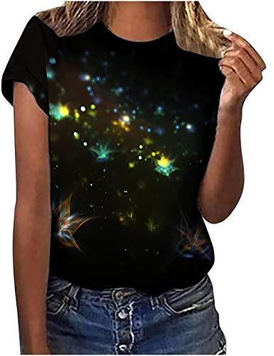 Black 2024 Women Lounge T Shirts Short Sleeve Tee Tops for Women Boat Neck Spandex Star Graphic Loose Fit Long Fall Summer Tee Shirt 2024 Clothing Fashion XL