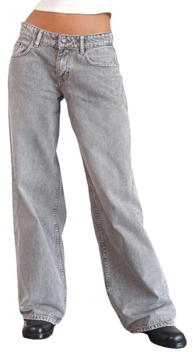 Fiacafyo Womens Y2K Low Rise Baggy Jeans Straight Wide Leg Boyfriend Trousers Casual Loose Fit Denim Pants Streetwear (C-Yellow, XL)