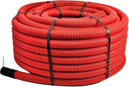 Unterirdisches Wellrohr M50 mm | Leerrohr Elektrorohr Erdwellrohr Rot | 5m 10m 25m 50m (5 Meter)