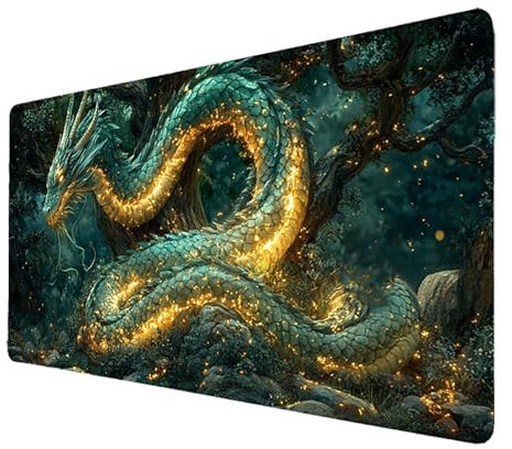 Alfombrilla Ratón xxl 1400 x 600 x 3mm Alfombrilla RatóN Gaming Negro Mejorar la precisión y la velocidad, Protector Escritorio Impermeable y Antideslizante, Tapete Escritorio Dragón para PC 1381