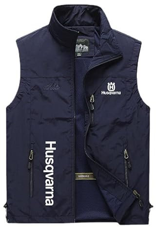 IQQOPVHG Men's Casual Westen Hus.q_varna Outdoor Arbeitskleidung Sleeveless Jacket Multi-Pocket Leisure Fishing Biking Vest (Blue,L)