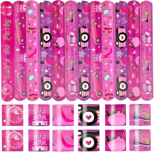 CZWXOXO 24 pezzi rosa decorazioni per feste bomboniere braccialetto principessa braccialetti schiaffo braccialetti rosa forniture per feste di compleanno