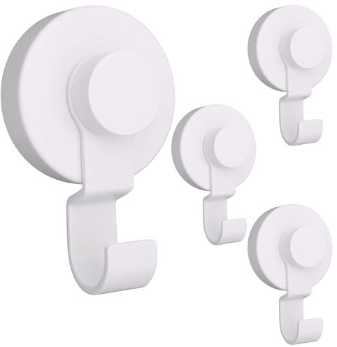 poraceous 4 Pezzi Ganci Ventosa Bagno, Ganci a Ventosa Super Resistenti, Riutilizzabile Ventosas con Gancio, Senza Foratura Gancio Accappatoio Doccia, per Casa Bagno Doccia Cucina Casa Vetro (Bianco)
