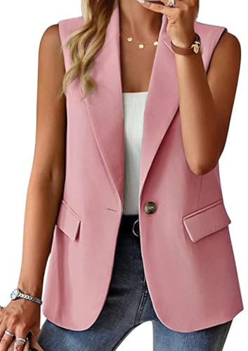 nicticsi Blazer Sans Manches pour Femme Veste de Costume à Revers Ouvert sur le Devant Couleur Unie Boutons Simples Gilet Classique Business Jacket A Rose L