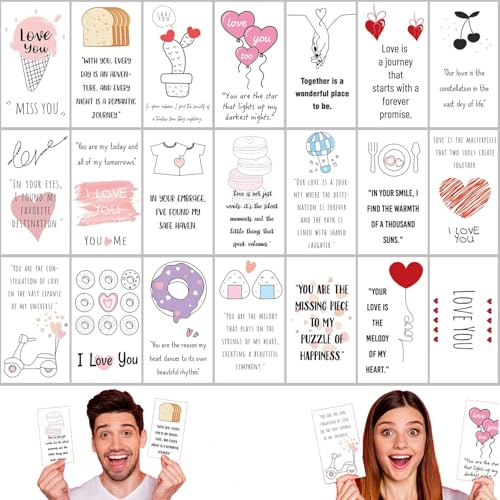 Denipry Romantische Lunchbox-Liebesnotizen für Sie und Ihn, 5,1 x 8,9 cm, Mini-Liebes-Notizkarten für Erwachsene, mit leerer Rückseite, für personalisierte Nachrichten, Lunchbox-Notizen für Ehemann