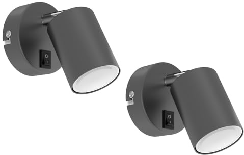 ledscom.de 2x Wandspot WAIKA, einflammig, mit Schalter, GU10, anthrazit matt, inkl. 630lm LED GU10 Lampe, weiß