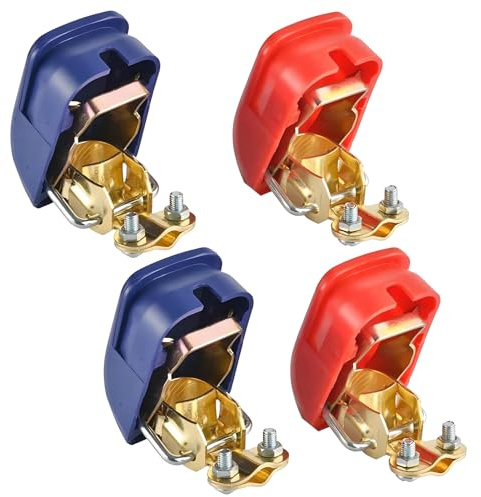2 paia di morsetti per batteria a sgancio rapido, set di morsetti per batteria da 12 V, pinze per batteria, pinze rapide, connessioni batteria per auto, moto, camion, barca, rosso e blu