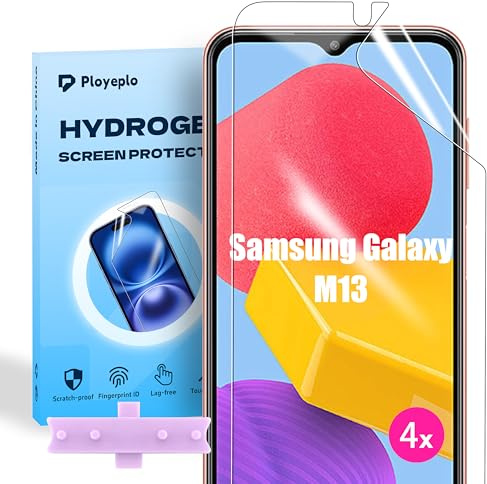 Ployeplo Protection Écran Hydrogel pour Samsung Galaxy M13, 4 Pièces Film Flexible Soft HD, Anti-Rayures Film Protecteur TPU Souple, Compatible avec Lecteur d’Empreinte, Facile à Installer
