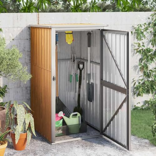 Gartenhaus Geräteschuppen, Gerätehaus Braun 88x89x161 cm Verzinkter Stahl für Hinterhof, Terrasse, Rasen