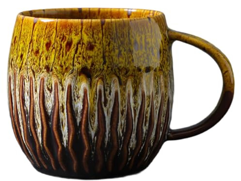 Fegtrtyoa Teetasse-Kaffeetasse-Handgefertigter Look Keramiktasse, Große Größe, Mikrowellen- und Spülmaschinenfest D