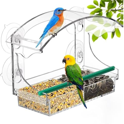 Vogelhaus Fensterscheibe,Vogelfutterhaus Fenster,Vogelhäuschen Mit Saugnapf,Am Fenster Abheftbares Vogelhaus Balkon,Bird Feeder Window,Futterstationen für Wildvögel Design regensicherer Dachabdeckung