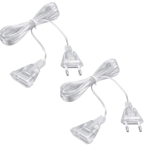 Menibeuty 2 Stück Verlängerungskabel Transparent Eurostecker, 5M Flachkabel, Verlängerungskabel Dünnes Kabel, Transparentes Strom, VerläNgerung für LED-Laternen und Den Außenbereich 220V