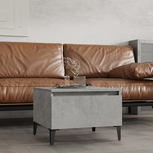 Zeehear Tavolino in legno grigio cemento, 50 x 46 x 35 cm, con cassetto, stabile comodino per soggiorno e camera da letto, stile industriale