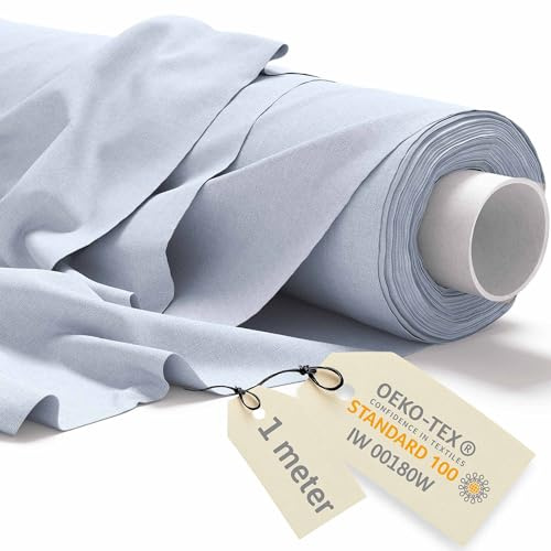 DreamRoots Baumwollstoff Meterware 160 cm, Hellblau, 1 m Vorschnitt | Stoff zum Nähen, Polsterstoff, 145 g/m² Baumwolle, Leinwand, Segeltuch, Gardinenstoff, Molton