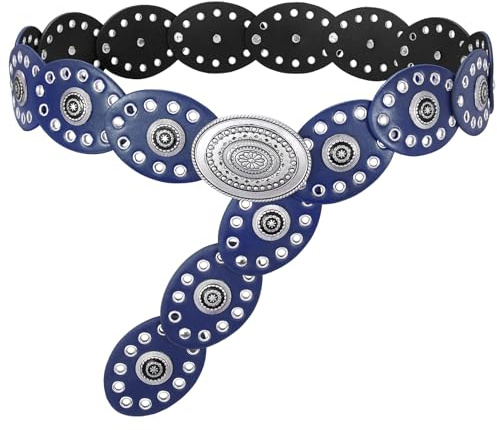 WERFORU Concho Gürtel für Damen Breiter Boho Westerngürtel Boho Taillengürtel für Kleider Röcke und Jeans