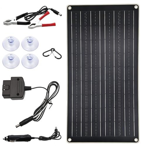 Guiwuiyu 38W Solar Car Battery Charger, 12V Solar Panel OBD2 Charger Kit, Solar Battery Charger for Car, Motorcycle, Automotive, Motorhome, Trailer, Snowmobile