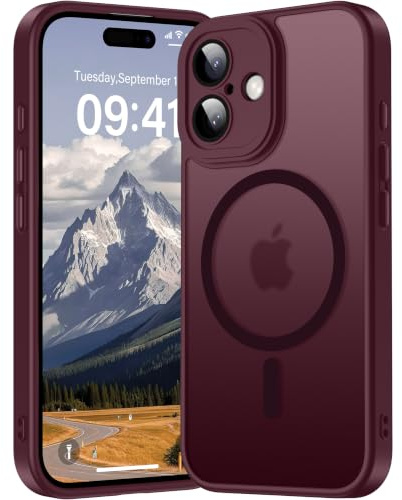 Opkiegrn for iPhone 17 Case Compatible with Magsafe-Burgundy | Camera Lens Protector + Lanyard, Shockproof Military-Grade Drop Protection, Magnetic Translucent Matte Hard Back Cover