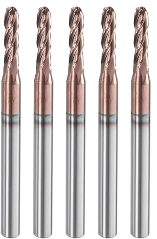 QUARKZMAN 5 Pcs fresado De Bola 4 Filos 3/32 Diámetro 1/8 Vástago Carburo De Tungsteno Recubierto AlTiN Espiral Fresas CNC 3/8 Longitud De Corte Punta Bola Para Tallar Grabar Pulir
