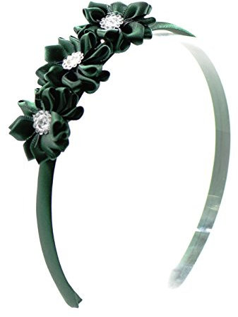 PrettyBoutique Triple Satin Flowers Girls Alice Headband Hair Band (Dark Green)
