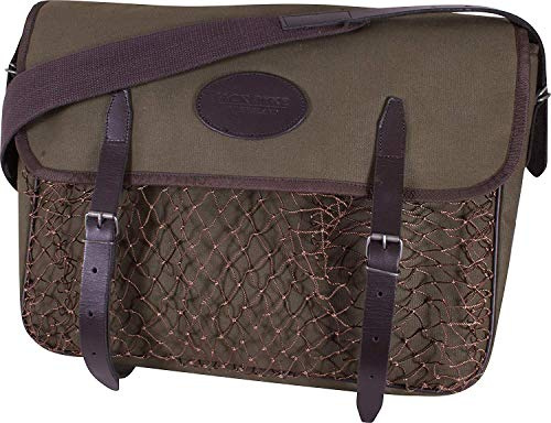 JACK PYKE Heavy Cotton Canvas Game Bag – Hunting Shoulder Bag with Leather Straps, Buckle Fastening, Washable Lining & Net Front Pouch – Durable Shooting & Game Carry Bag for Outdoor Use