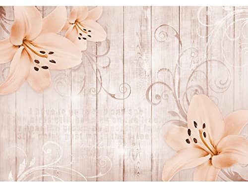 Runa Art Papier peint intissé Floral Lily bois 352 x 250 cm Toison Mur XXL Tableaux Muraux Tapisserie Photo Décoration Murale Salon Chambre beige 9317011b