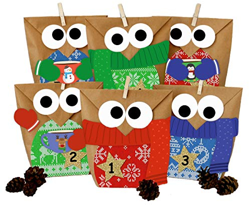 Papierdrachen DIY Adventskalender zum Befüllen - Weihnachtseulen - Eulen Weihnachten - Set Strickpullover - zum selbst basteln - für Kinder und Erwachsene