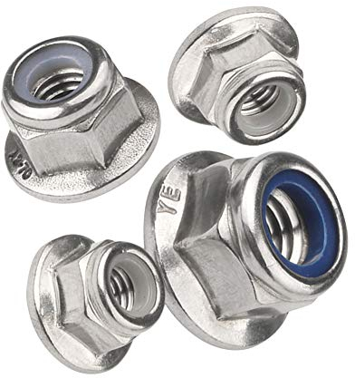 Yudesun Chiodi Viti Dado Flangiato - Dado Esagonale Flangia Acciaio Inox 304 Nylon Autobloccante Dado con Rondella M4 M5 M6 M8 M10 M12