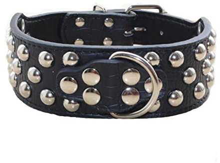 haoyueer Leder-Hundehalsband, 5,1 cm breit, 3-reihig, mit Nieten, für mittelgroße und große Hunde, Pitbull, Mastiff, Boxer, Bully usw. (XL, schwarz)