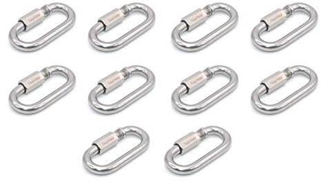 Faspiroty 10 pcs M5 Locking Carabiner Clip Small Quick Link Chain Connector Lock Ring Keychain Buckle