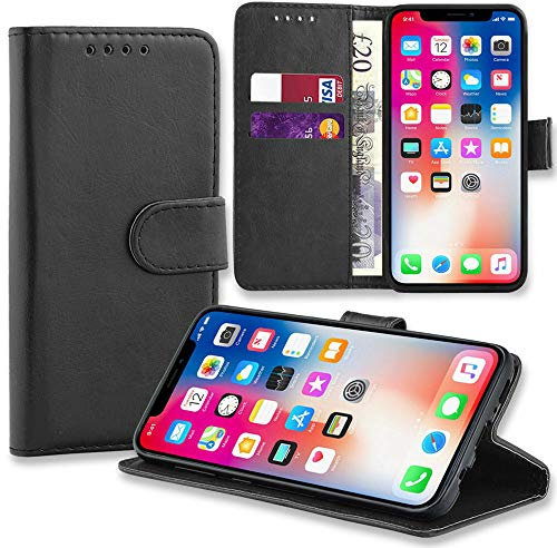 RKVMM Premium Leather Flip Stand Wallet Case for iPhone SE 2020/7/8 - Black, PU Leather and TPU, Cash and Card Holder, 4.7 inches