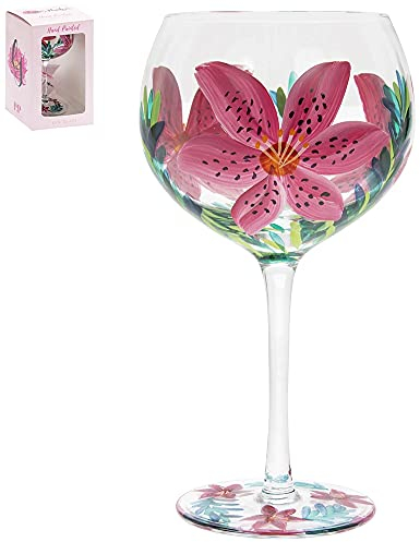 Lesser and Pavey Hand Painted Lily Gin Glass 600ml – Pink Balloon Style for Gin and Wine, Lovely Gift for Women and Men, Designed by Lynsey Johnstone, Luxury Wine Glass for Every Occasion