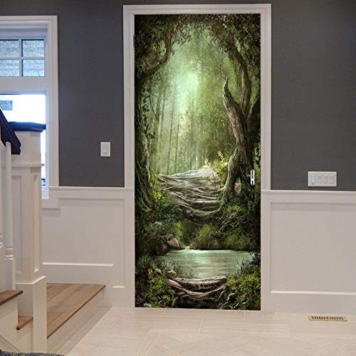 A.Monamour Türtapete Selbstklebend Türfolie Türposter 3D Fee Alte Bäume Verzauberten Neblige Wald Naturlandschaft Vinyl Folie Türdeko Tapete Wandbild Türaufkleber Türtattoo 90 x 200 cm