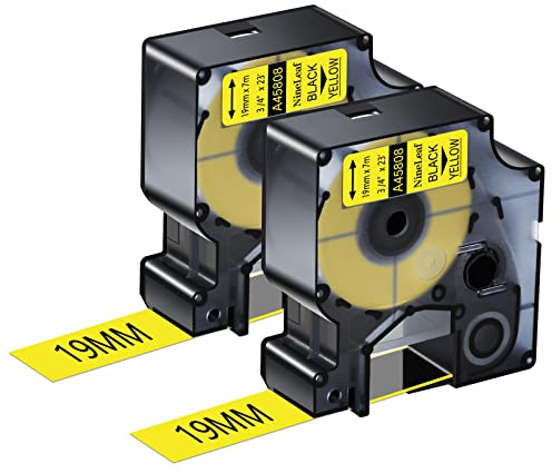 Nineleaf Etiketten, 19 mm, kompatibel mit DYMO D1 Etikettenband 45808, Schwarz auf Gelb, für DYMO LabelManager 360D 450D 420P 500TS Wireless PnP Etikettendrucker, 19 mm x 8 m, 2 Stück