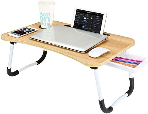 Astory Laptop Schreibtisch, Tragbares Laptop Bett Tablett Tisch Notebook Ständer Lesehalter Eingebauter Griff & Faltbare Beine & Cup Slot (Gold)