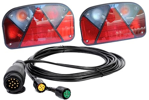 ASPÖCK Anhänger Beleuchtungsset MULTIPOINT II Rückleuchten links rechts 12 V E9 geprüft Bajonett 5 Pin mit MANTES Kabelbaum 5 m 13 polig Umrüstung 24 V möglich für PKW Anhänger