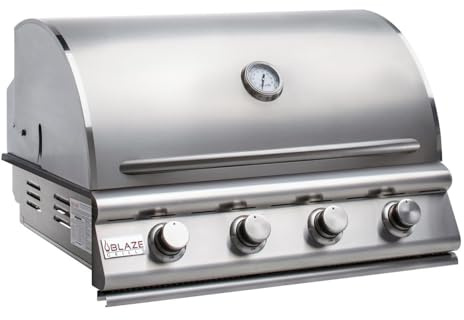 Blaze Prelude LBM Built-In Propane Gas Grill | 32-Inch 4-Burner BBQ with 56,000 BTUs | 304 Stainless Steel Construction | Flame Stabilizing Grids | BLZ-4LBM-LP