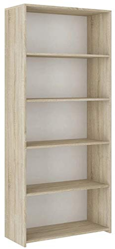 Framire B-80 Büro Bücherregal in Sonoma Eiche, 5 Regale, Bücherregal für Wohnzimmer, Schlafzimmer, Studio, Büro 180 x 80 x 30 cm