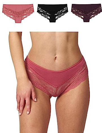 Snocks Hipster Damen mit Spitze aus Bio-Baumwolle, 3er Pack | Unterhose Damen Slip, Hipster High Waist, Underwear Women, Gr. XS-XL