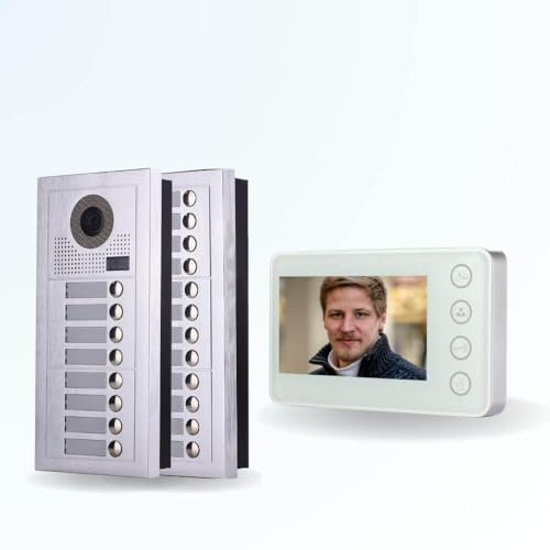 BT Security Portier interphone vidéo Modern 2 Fils - 20 Appartements - 20 écrans Blancs