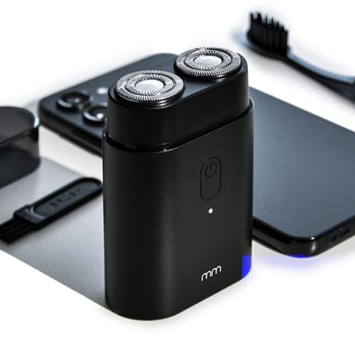 MikaMax Präzisions-Reiserasierer - USB-C-aufladbarer Mini-Rasierer | Doppelseitige Scherfolie, 4 Klingen, abwaschbarer Kopf und bis zu 2 Stunden Akkulaufzeit für präzise Rasur.