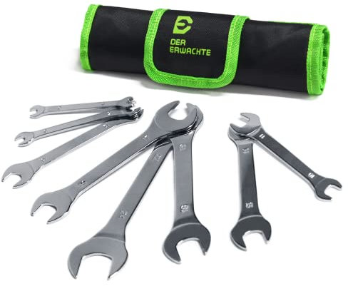 Der Erwachte Super-Thin Open End Wrench Set, Metric, 8-Piece, Including 6, 7, 8, 9, 10, 11, 12, 13, 14, 15, 16, 17, 18, 19, 22, 24 mm, Slim Spanner Wrench Set with Rolling Pouch