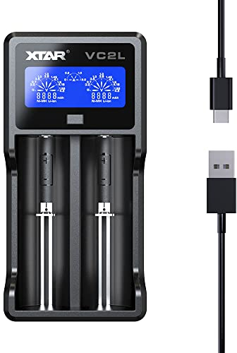 XTAR VC2L Battery Charger USB C charger 18650 Charger Fast 2A 26650 Battery Charger LCD Display for AA AAA Batteries C Battery (VC2L)