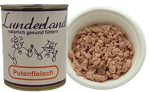 Lunderland Dosenfleisch Putenfleisch 2 x 800g Dosen (insg. 1,6kg), 100% Putenfleisch, Hundefutter Nassfutter