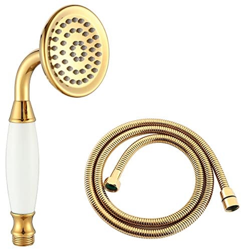 Ownace Traditional Brass Ceramics Telephone Hand Held Shower Head Victorian Shower Sprayer with 1.5M Shower Hose for Batnroom Replacement