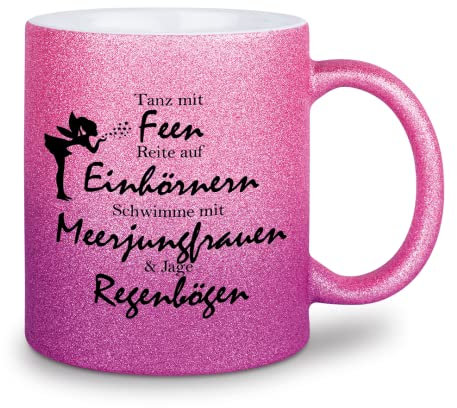 glitzertassen.de® | Tanz mit Feen | Tasse mit Glitzer | Geschenkidee (Roséviolett)