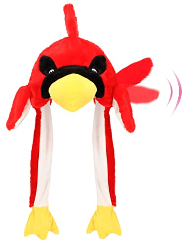 Hopearl Kardinalmütze mit beweglichen Ohren – springende, aufpoppende, klopfende Plüschmütze für Farmtiere, Feiertage, Cosplay und Verkleidung – lustiges Geschenk für Kinder, Rot, 56 cm
